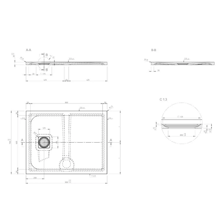 Marmy DOLOMITE - 70x90 Zuhanytálca, matt fehér 80 7635 70 90 50