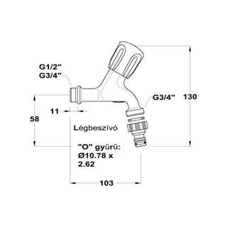 Mofém kifolyószelep, 1/2", tömlővéges és gyorscsatlakozási lehetőséggel, légbeszívóval 162-0007-00 Mofém kifolyószelep, 1/2", tömlővéges és gyorscsatlakozási lehetőséggel, légbeszívóval 162-0007-00