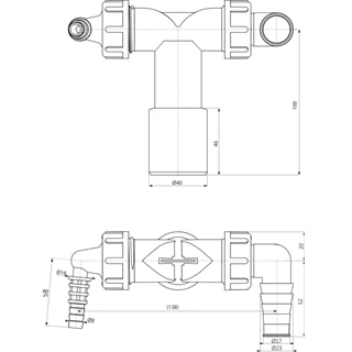 Alcaplast Dupla csonk DN40/32 / 8–23, visszacsapó szelepekkel P156Z