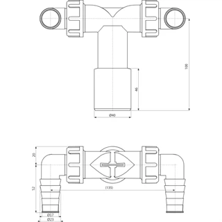 Alcaplast Dupla csonk DN40/32 / 17–23, visszacsapó szelepekkel P155Z