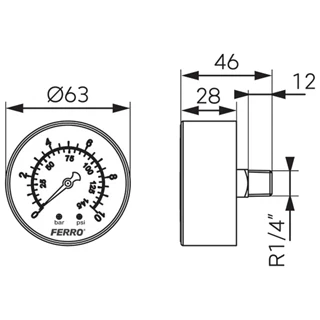 Ferro nyomásmérő hátsós, 10 bar, 63mm M6310A