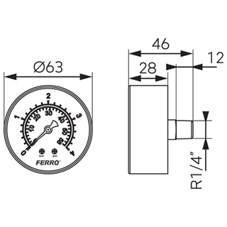 Ferro nyomásmérő hátsós, 4,0 bar, 63mm M6304A