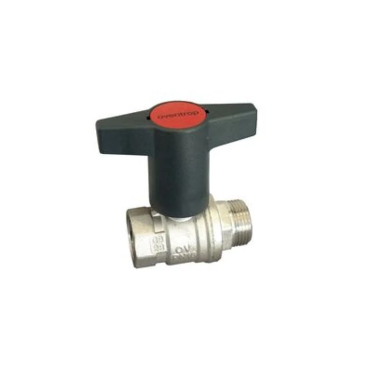 Oventrop Optibal golyóscsap, műanyag fogantyúval, DN20, G 3/4” bm, G 3/4” km, PN20, PN16, sárgaréz 1077306