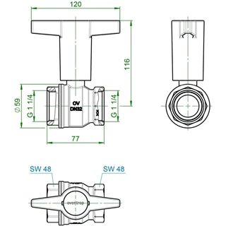 Oventrop Optibal golyóscsap, műanyag fogantyúval, DN32, 1 1/4” bm, PN, PN16, sárgaréz 1077110 Oventrop Optibal golyóscsap, műanyag fogantyúval, DN32, 1 1/4” bm, PN, PN16, sárgaréz 1077110