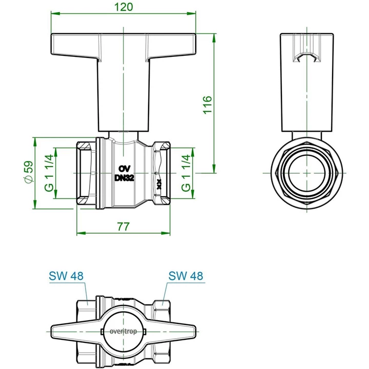 Oventrop Optibal golyóscsap, műanyag fogantyúval, DN32, 1 1/4” bm, PN, PN16, sárgaréz 1077110 Oventrop Optibal golyóscsap, műanyag fogantyúval, DN32, 1 1/4” bm, PN, PN16, sárgaréz 1077110