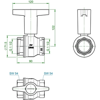 Oventrop Optibal golyóscsap, műanyag fogantyúval, DN40, 1 1/2” bm, PN16, sárgaréz 1077112 Oventrop Optibal golyóscsap, műanyag fogantyúval, DN40, 1 1/2” bm, PN16, sárgaréz 1077112
