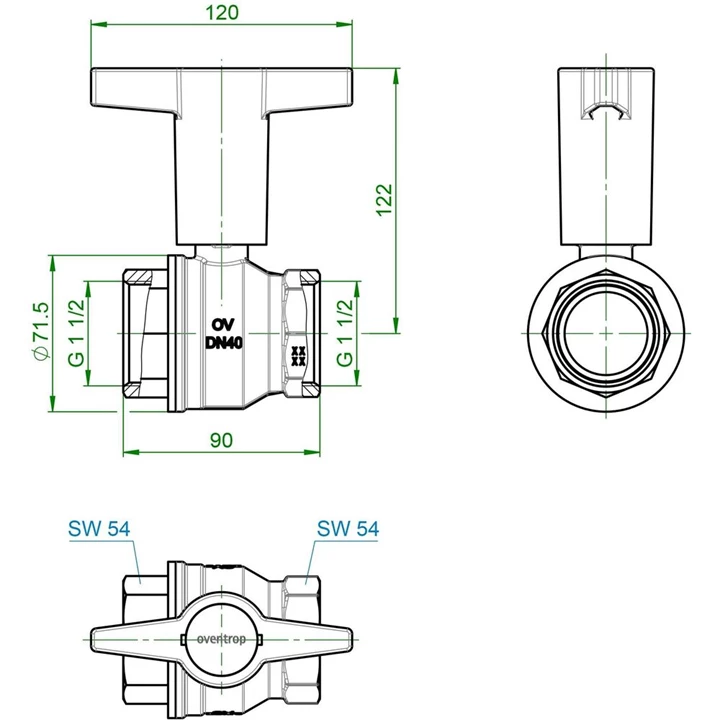 Oventrop Optibal golyóscsap, műanyag fogantyúval, DN40, 1 1/2” bm, PN16, sárgaréz 1077112 Oventrop Optibal golyóscsap, műanyag fogantyúval, DN40, 1 1/2” bm, PN16, sárgaréz 1077112