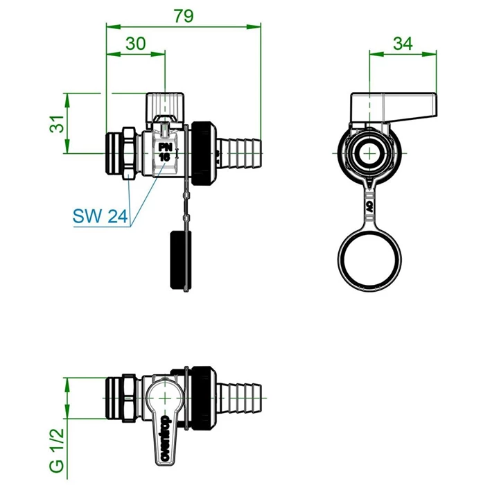 Oventrop Optiflex golyóscsap, DN15, 1/2” KM, sárgaréz, tömlővéges csatlakozóval és zárósapkával 1033314 Oventrop Optiflex golyóscsap, DN15, 1/2” KM, sárgaréz, tömlővéges csatlakozóval és zárósapkával 1033314