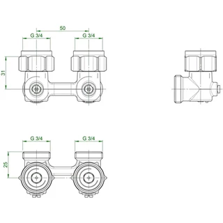 Oventrop Multiflex F kétcsöves fűtőtest-csatlakozás ZB, egyenes, 3/4” hollandi x 3/4” KM, nikkelezett 1015813