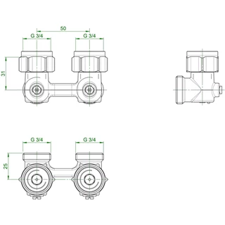 Oventrop Multiflex F kétcsöves fűtőtest-csatlakozás ZB, sarok, 3/4” hollandi x 3/4” KM, nikkelezett 1015814
