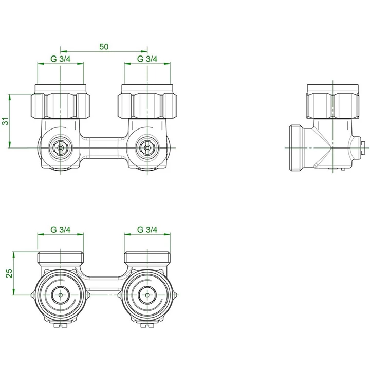Oventrop Multiflex F kétcsöves fűtőtest-csatlakozás ZB, sarok, 3/4” hollandi x 3/4” KM, nikkelezett 1015814