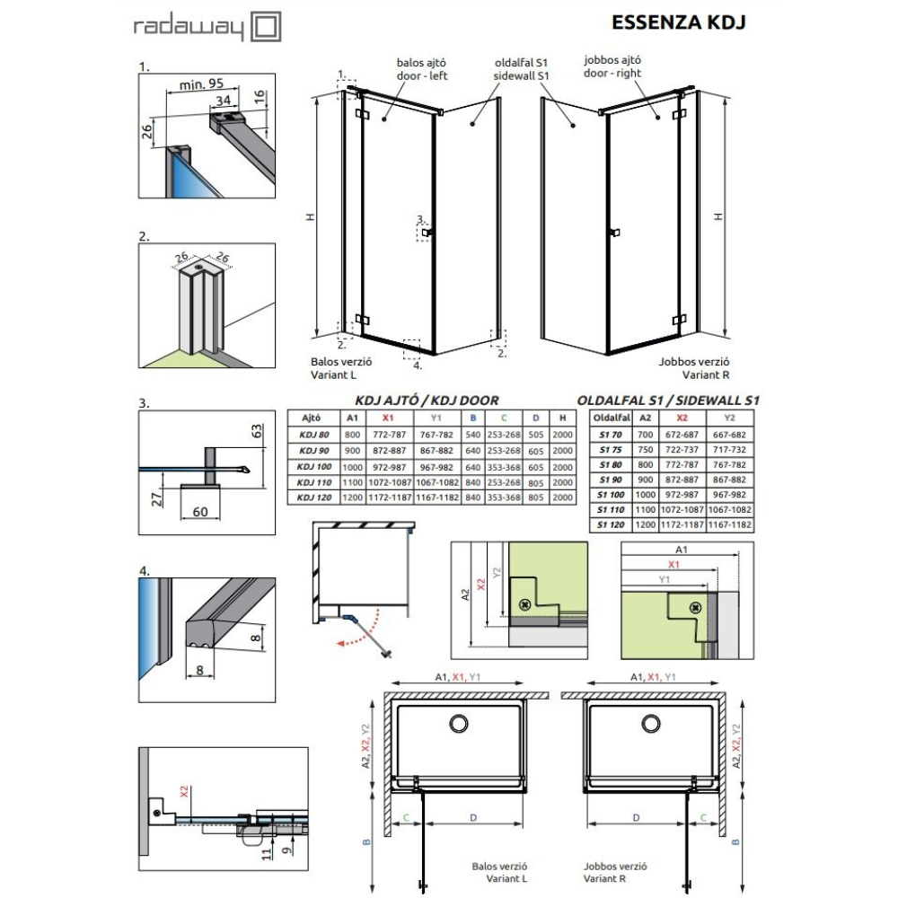 Radaway Essenza Black KDJ 90 B zuhanykabin ajtó, fekete 1385044-54-01L