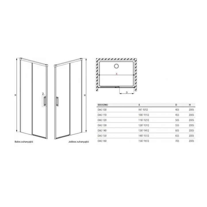Radaway Idea Gold DWJ arany zuhanyajtó 110 átlátszó jobbos 387015-09-01R