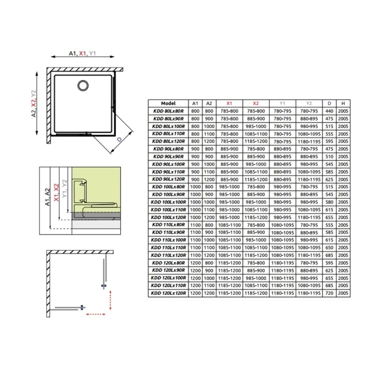 Radaway Idea KDD 120 R zuhanyajtó, jobbos 387064-01-01R