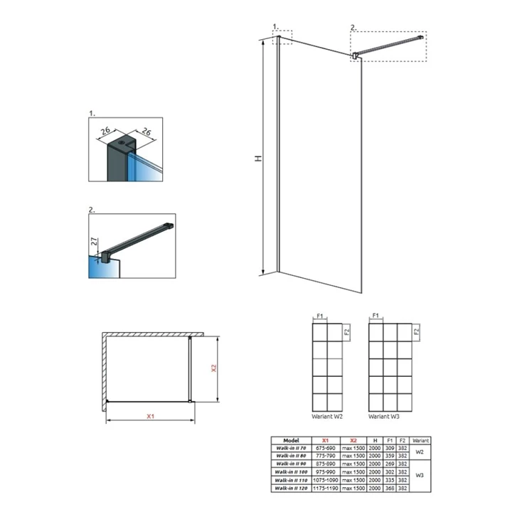 Radaway Nes Black Walk-in II Factory zuhanyfal 100 cm 10013100-54-55