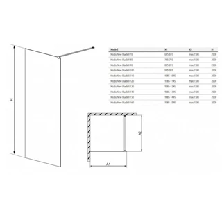 Radaway Modo New Black II 75 Walk-in zuhanyfal 389075-54-01 Radaway Modo New Black II 75 Walk-in zuhanyfal 389075-54-01