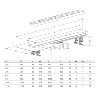Radaway rozsdamenetes zuhanyfolyóka 65 cm, burkolható ráccsal 5R065B