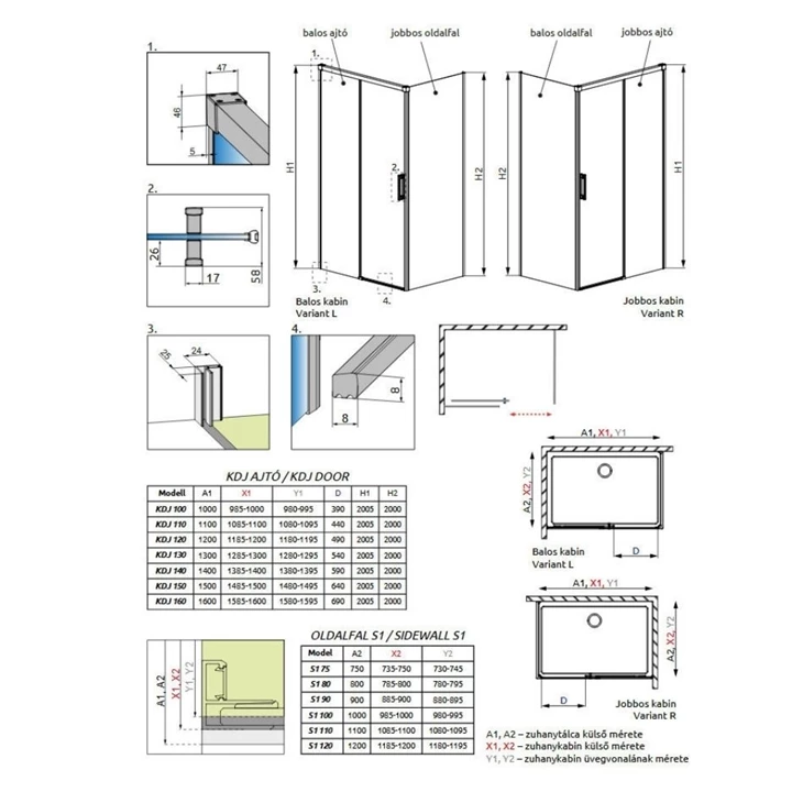 Radaway Idea Black S1 80 J fekete zuhanykabin oldalfal 387051-54-01R