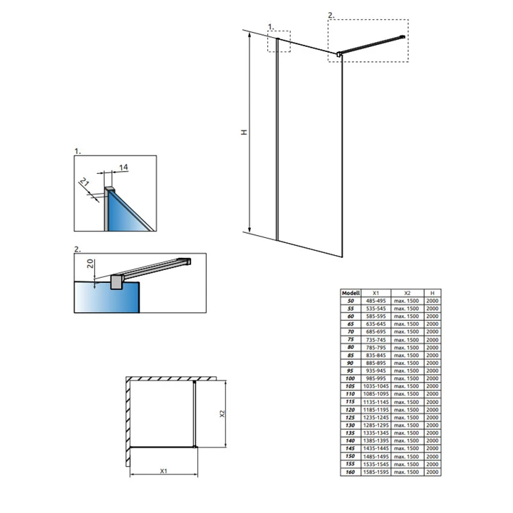 Radaway Modo New II Walk-in zuhanyfal 60 átlátszó 389064-01-01ÁTLÁTSZÓ