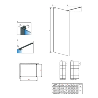 Radaway Nes Black Walk-in II Factory fekete zuhanyfal 80 átlátszó 10013080-54-55