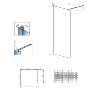 Radaway Nes Black Walk-in II fekete zuhanyfal 70 átlátszó 10013070-54-01