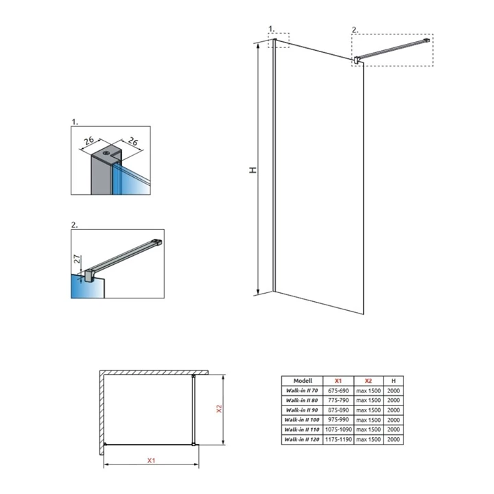 Radaway Nes Walk-in II zuhanyfal 80 átlátszó 10013080-01-01
