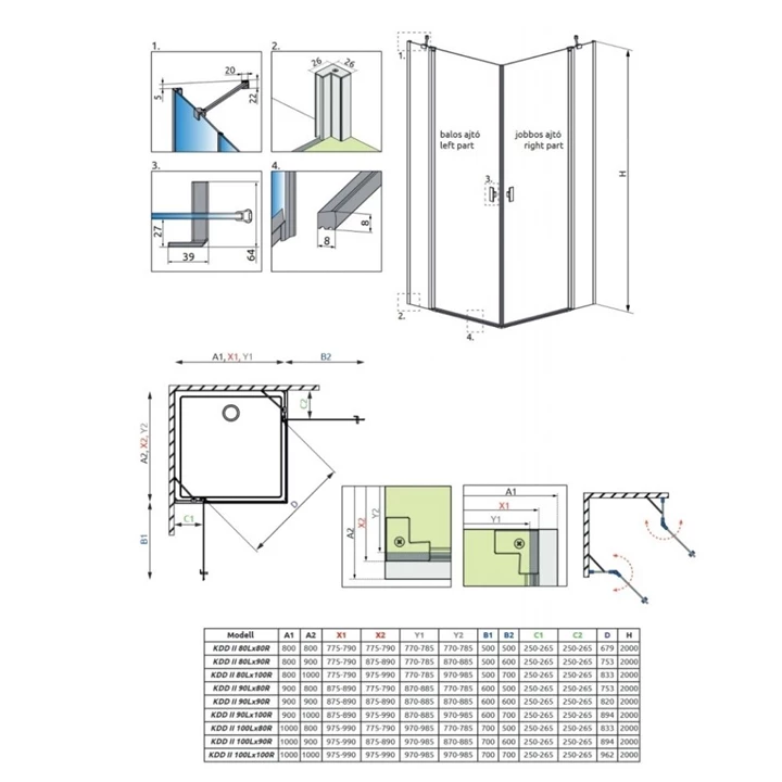 Radaway Nes Black KDD II 90 J zuhanykabin (egyik ajtó) 10031090-54-01R