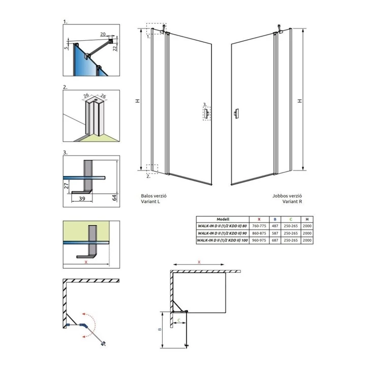 Radaway Nes KDD II 90 cm jobbos Walk-in zuhanyfal, króm 10031090-01-01R