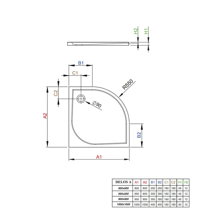 Radaway Delos A íves zuhanytálca 80x80 fehér, ajándék szifonnal SDA0808-01 Radaway Delos A íves zuhanytálca 80x80 fehér, ajándék szifonnal SDA0808-01