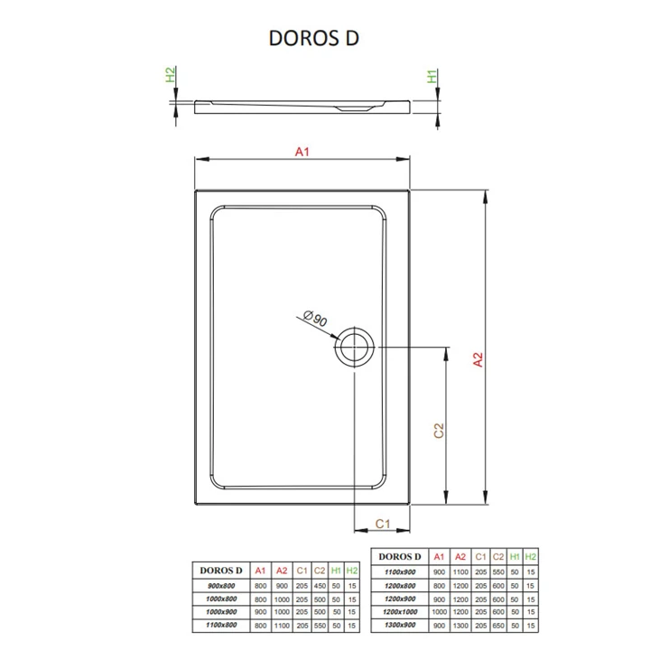 Radaway Doros D szögletes zuhanytálca 100x90 fehér, ajándék szifonnal SDRD1090-01