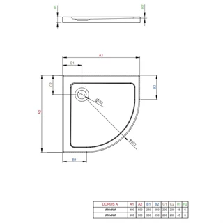 Radaway Doros Stone A íves zuhanytálca 90x90 antracit, ajándék szifonnal SDRA9090-01-64S