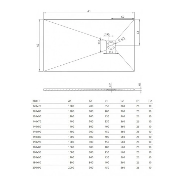 Radaway Kios F 120x90 cm szögletes öntöttmárvány zuhanytálca, bézs KF1290-55
