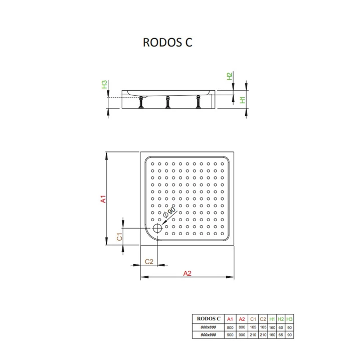 Radaway Rodos C szögletes zuhanytálca 80x80 fehér, ajándék szifonnal 4K88155-04