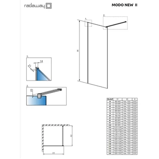 Radaway Modo New Gold II Walk-in zuhanyfal 50x200 átlátszó üveg, arany profilszín 389054-09-01 Radaway Modo New Gold II Walk-in zuhanyfal 50x200 átlátszó üveg, arany profilszín 389054-09-01