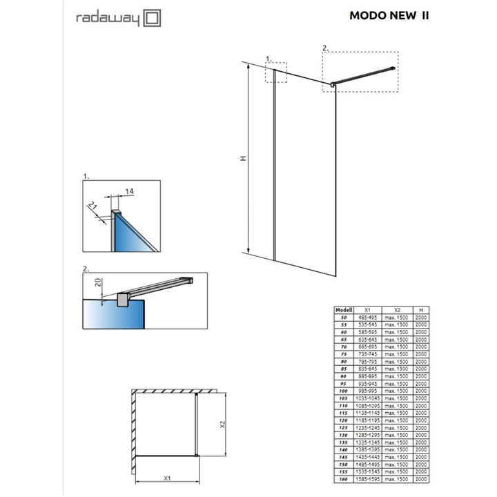 Radaway Modo New Gold II Walk-in zuhanyfal 50x200 átlátszó üveg, arany profilszín 389054-09-01 Radaway Modo New Gold II Walk-in zuhanyfal 50x200 átlátszó üveg, arany profilszín 389054-09-01