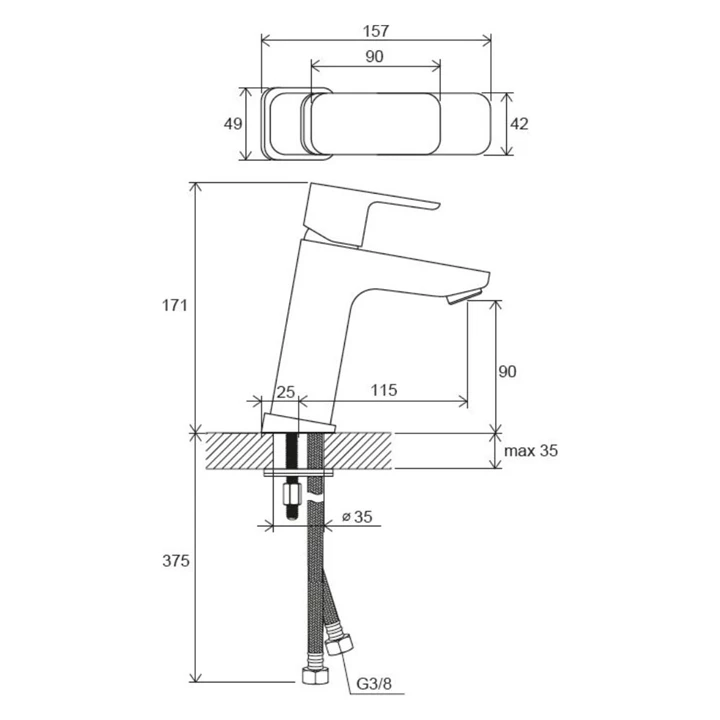 Ravak TD F 014.20BL Álló 170 mm-es mosdó csaptelep leeresztő nélkül, matt fekete X070150
