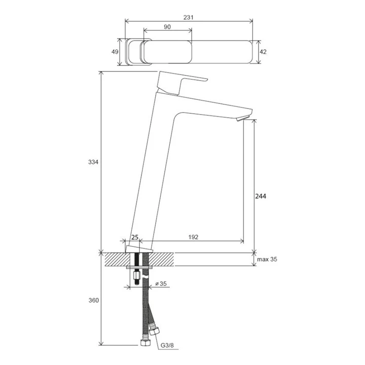 Ravak TD F 015.00CR Álló mosdó csaptelep leeresztő nélkül (333 mm), króm X070130