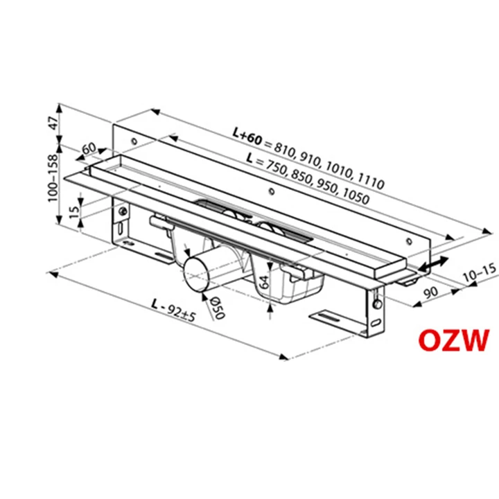 Ravak Zuhanyfolyóka OZW RAVAK 10° 750, rozsdamentes X01626