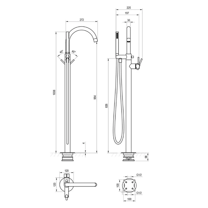 Ravak Espirit padlón álló kádcsaptelep szettel, Rose Gold X070503 Ravak Espirit padlón álló kádcsaptelep szettel, Rose Gold X070503