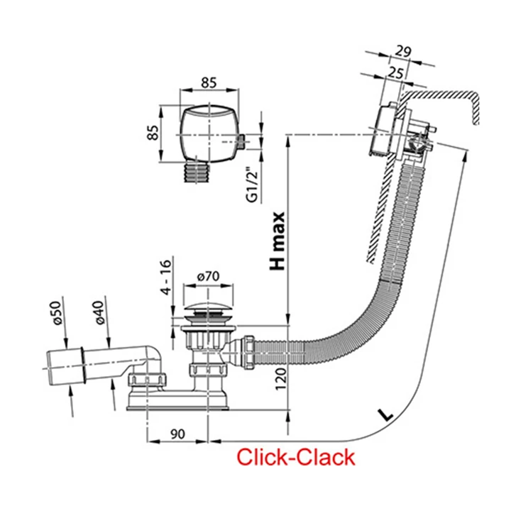 Ravak Kádfeltöltő túlfolyó 570 C-C S/R króm X01440