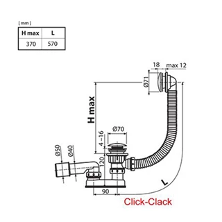 Ravak Kád le/túlfolyószett 570 ClickClack fekete, kerek kivitellel X01746