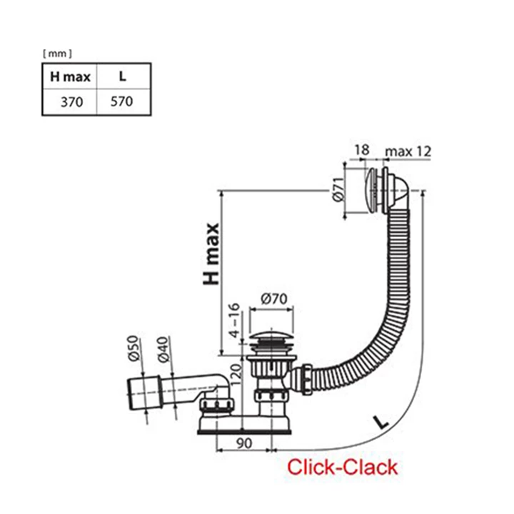 Ravak Kád le/túlfolyószett 570 ClickClack fekete, kerek kivitellel X01746