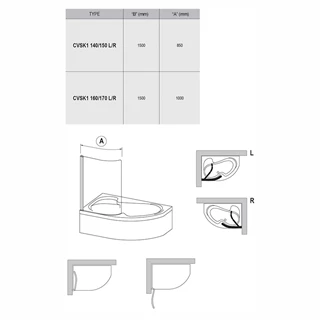 Ravak Kádparaván CVSK1 ROSA 140/150 L szatén + Transparent 7QLM0U00Y1