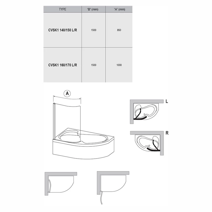 Ravak Kádparaván CVSK1 ROSA 140/150 L szatén + Transparent 7QLM0U00Y1