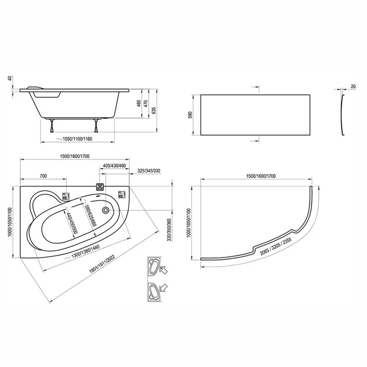 Ravak Akrilkád ASYMMETRIC 150x100 jobbos fehér C451000000 Ravak Akrilkád ASYMMETRIC 150x100 jobbos fehér C451000000