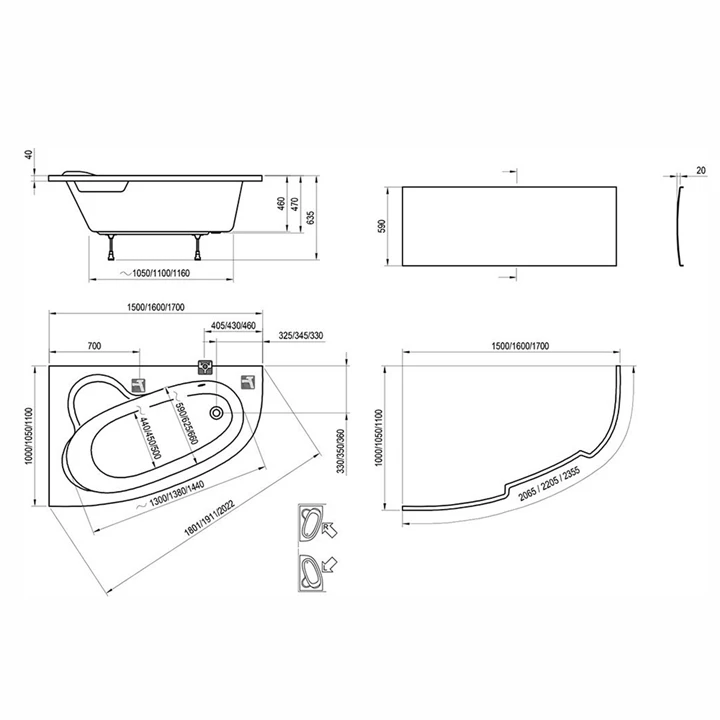 Ravak Akrilkád ASYMMETRIC 160x105 balos fehér C461000000