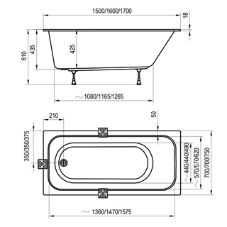 Ravak Akrilkád króm, SLIM 170x75 fehér C741300000