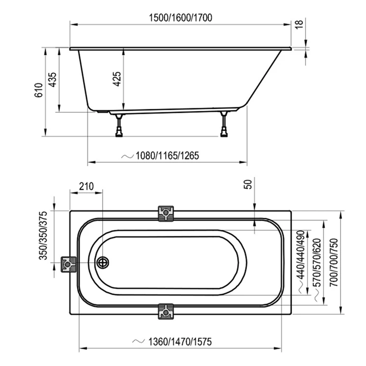 Ravak Akrilkád króm, SLIM 170x75 fehér C741300000