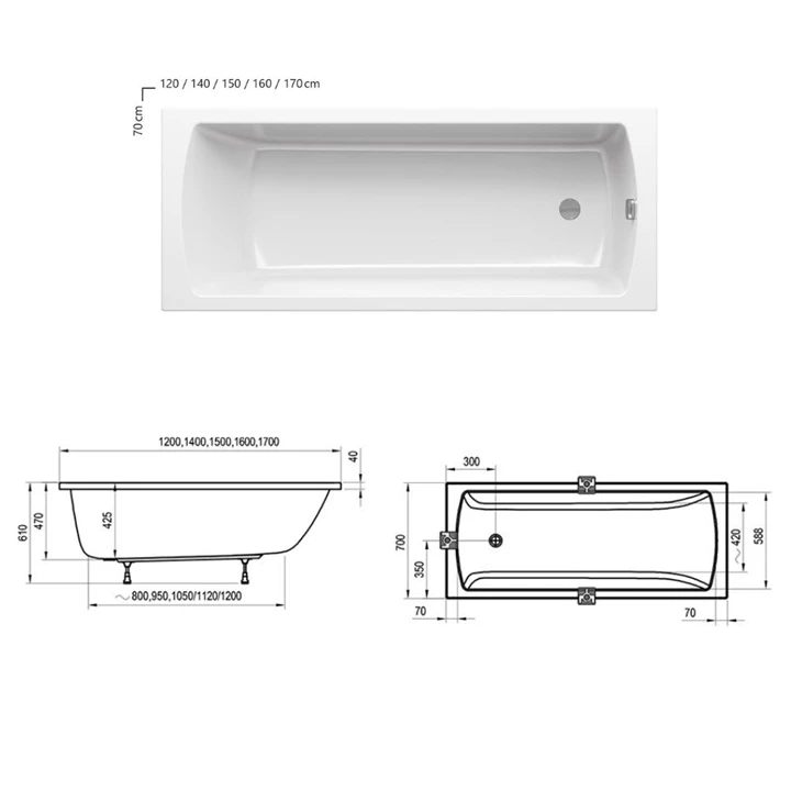 Ravak Akrilkád CLASSIC II 120x70 N fehér CC11000000