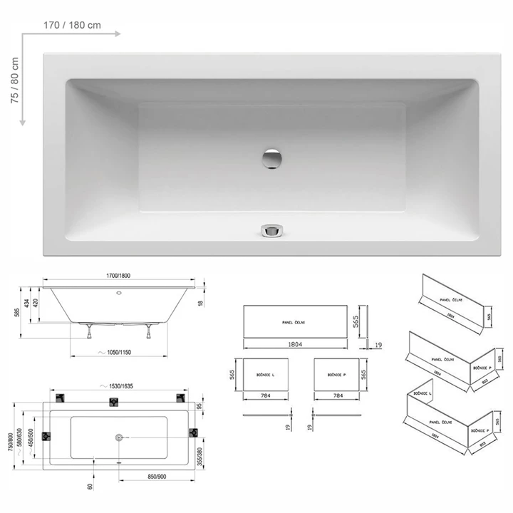 Ravak Akrilkád FORMY 01 SLIM 170 x 75 fehér C691300000
